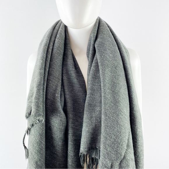 West Elm Dark Gray Fringe Scarf Shawl 44" x 56" Rectangle - Picture 3 of 7